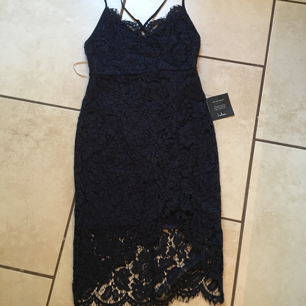 NWT Lulus navy blue lace dress S